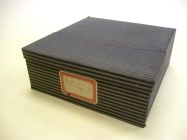 Box with drawer, ex. Num. 14;  Cloth, black and green stripes,  40 x 15 x 38 cm, date: (?);  Donated by MZA Brno, 2006