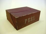Clothed Purple Box, ex. Num. 40;  37,5 x 14,5 x 29,5, 1st half of 20th century  Front opening, silver letters PESL  Used for storage of constructive documents.  Donated by SOKA Semily, V/2007