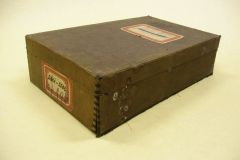 Box with drawer, ex. Num. 25;  37 x 23 x 9,5 cm, date: 1929,  top leftside opening;  Mr. Eugen Novotný, Public Notary in city Tišnov, legalization protocols;  Donated by SOkA Brno-venkov, 2007